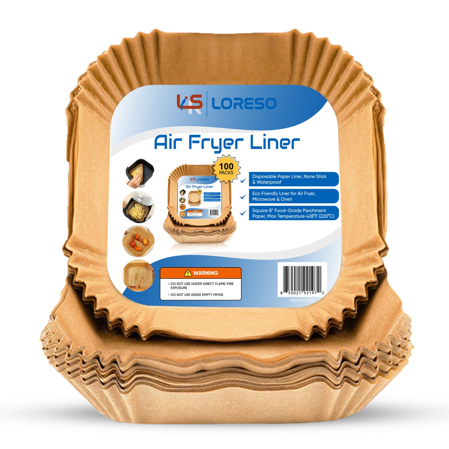 Air Fryer Paper Liner, 100 Count - Parchment Paper Basket Lining for Air Fryer, Non-Stick Cooking Surface, Microwaves and Conventional Oven Safe