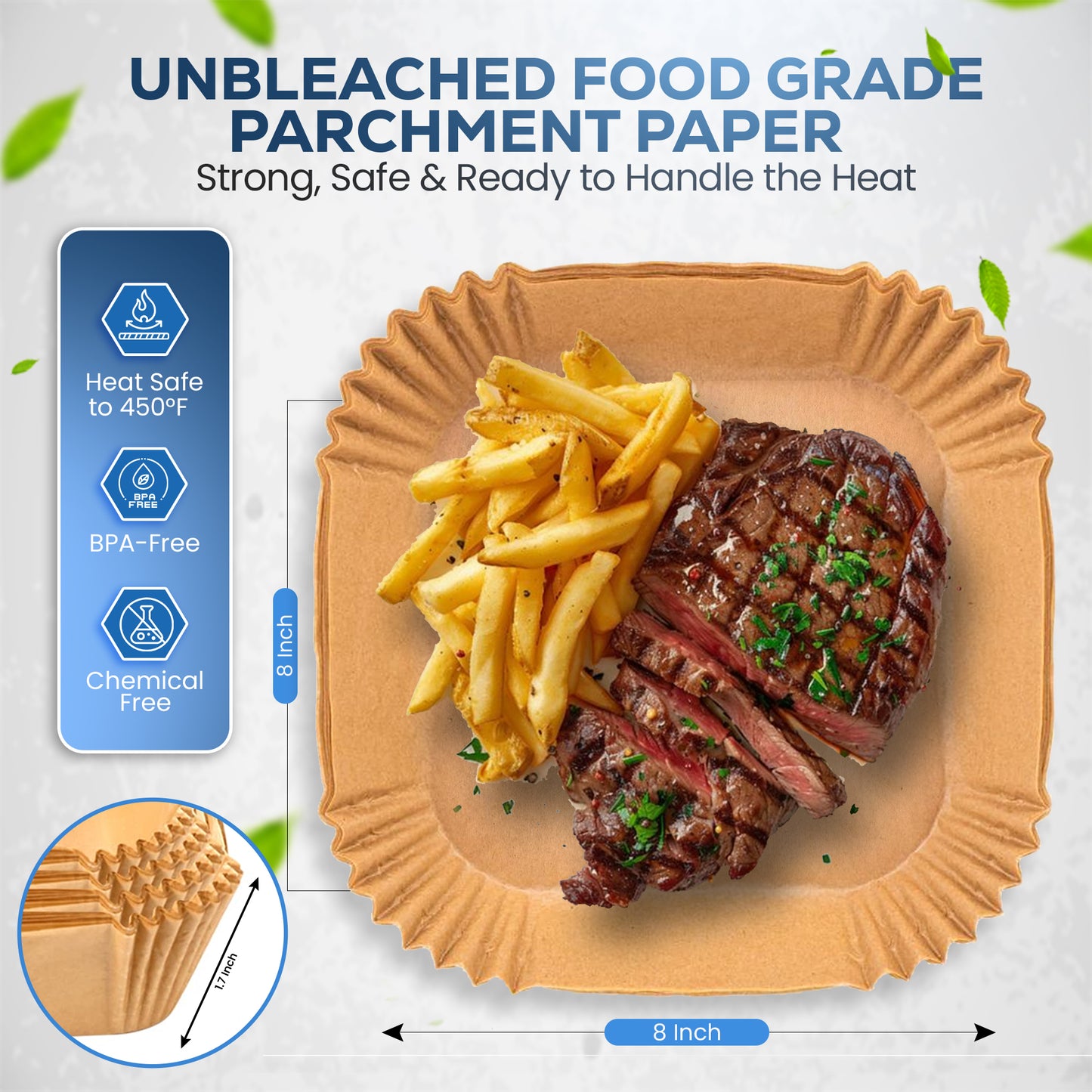 Air Fryer Paper Liner, 100 Count - Parchment Paper Basket Lining for Air Fryer, Non-Stick Cooking Surface, Microwaves and Conventional Oven Safe