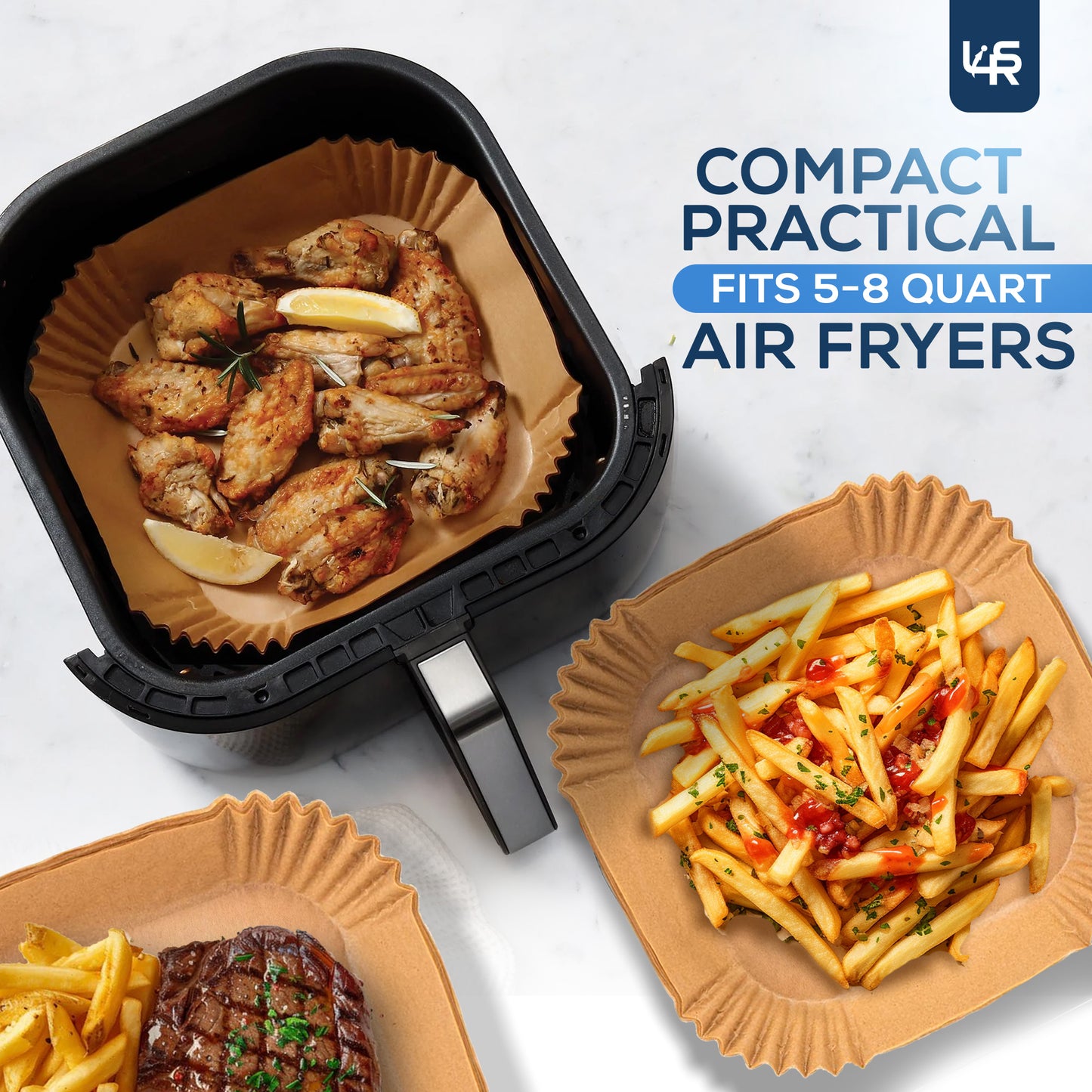 Air Fryer Paper Liner, 100 Count - Parchment Paper Basket Lining for Air Fryer, Non-Stick Cooking Surface, Microwaves and Conventional Oven Safe