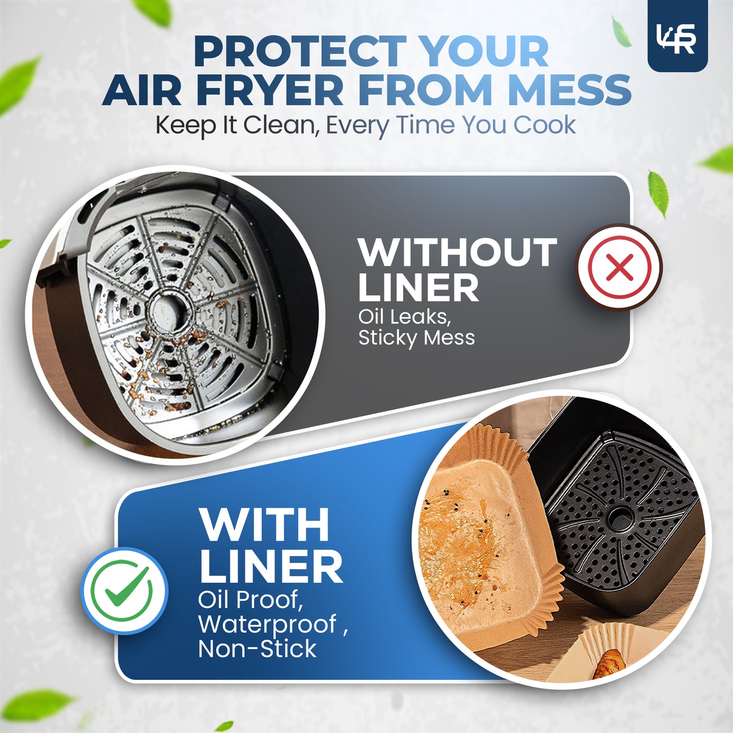 Air Fryer Paper Liner, 100 Count - Parchment Paper Basket Lining for Air Fryer, Non-Stick Cooking Surface, Microwaves and Conventional Oven Safe