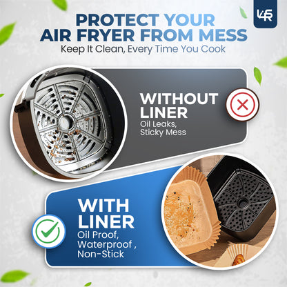 Air Fryer Paper Liner, 100 Count - Parchment Paper Basket Lining for Air Fryer, Non-Stick Cooking Surface, Microwaves and Conventional Oven Safe