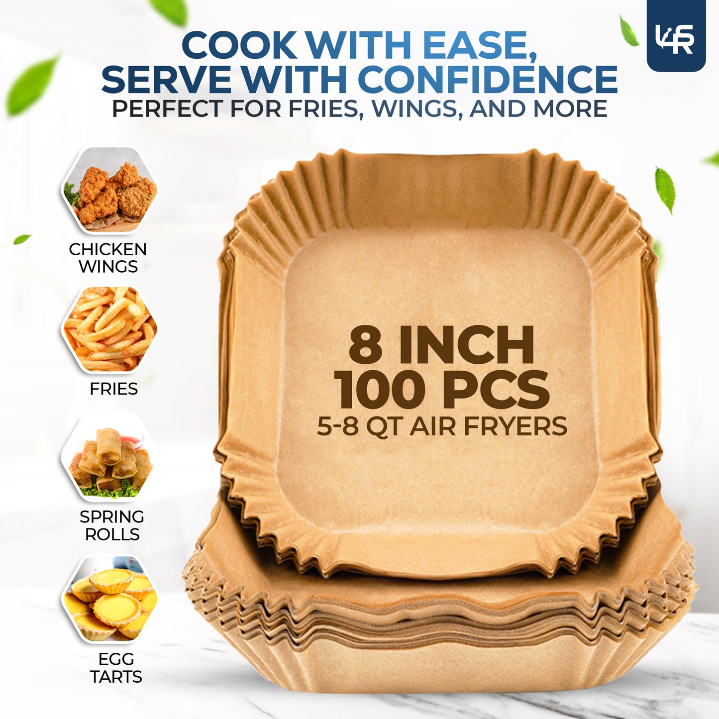 Air Fryer Paper Liner, 100 Count - Parchment Paper Basket Lining for Air Fryer, Non-Stick Cooking Surface, Microwaves and Conventional Oven Safe