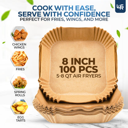 Air Fryer Paper Liner, 100 Count - Parchment Paper Basket Lining for Air Fryer, Non-Stick Cooking Surface, Microwaves and Conventional Oven Safe