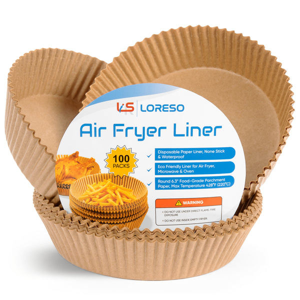 Air Fryer Paper Liner, 100 Count - Parchment Paper Basket Lining for Air Fryer, Non-Stick Cooking Surface, Microwaves and Conventional Oven Safe