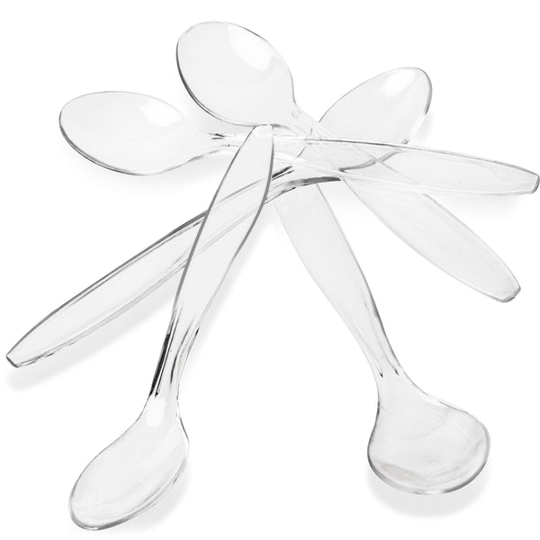 Disposable Plastic Spoons 5 Inch Clear - Dessert Spoons for Ice Cream, Mini Spoons for Tasting, Sampling, Appetizers, Parties, Small Catering Supplies