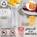 Dessert Cups 2.0oz Shot Glasses Pack - Round Clear Plastic Classic Shot Cups for Serving Drinks, Desserts, Fruits & Appetizers - Mini Circular Dessert Cups for Sampling, Tasting, Reusable
