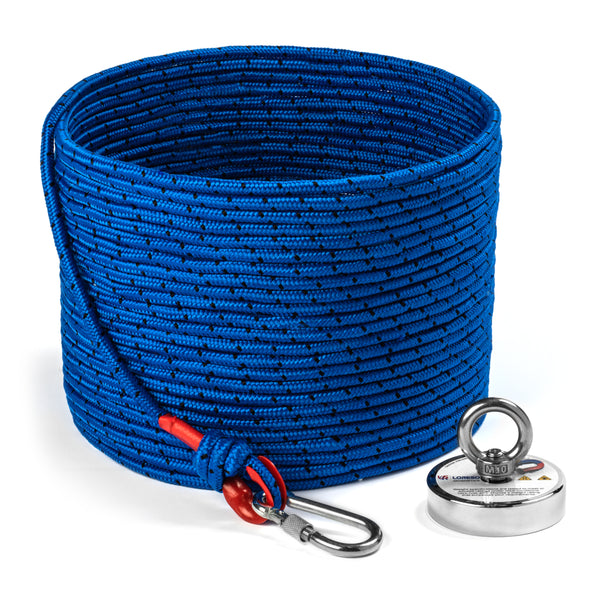 Loreso Magnet Fishing Kit with Rope - 660 lbs Pulling Force Single Sided Neodymium Salvage Magnet for Magnet Fishing + 65 FT Magnet Fishing Rope + Carabiner, Super Strong Treasure Hunting Magnet