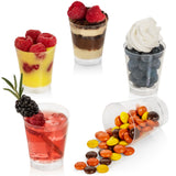 Dessert Cups - Round Clear Plastic Disposable Shooter Cups for Serving Desserts, Fruits & Appetizers - Elegant Mini Circular Cups for Parties, Weddings, Sampling, Tasting - Reusable
