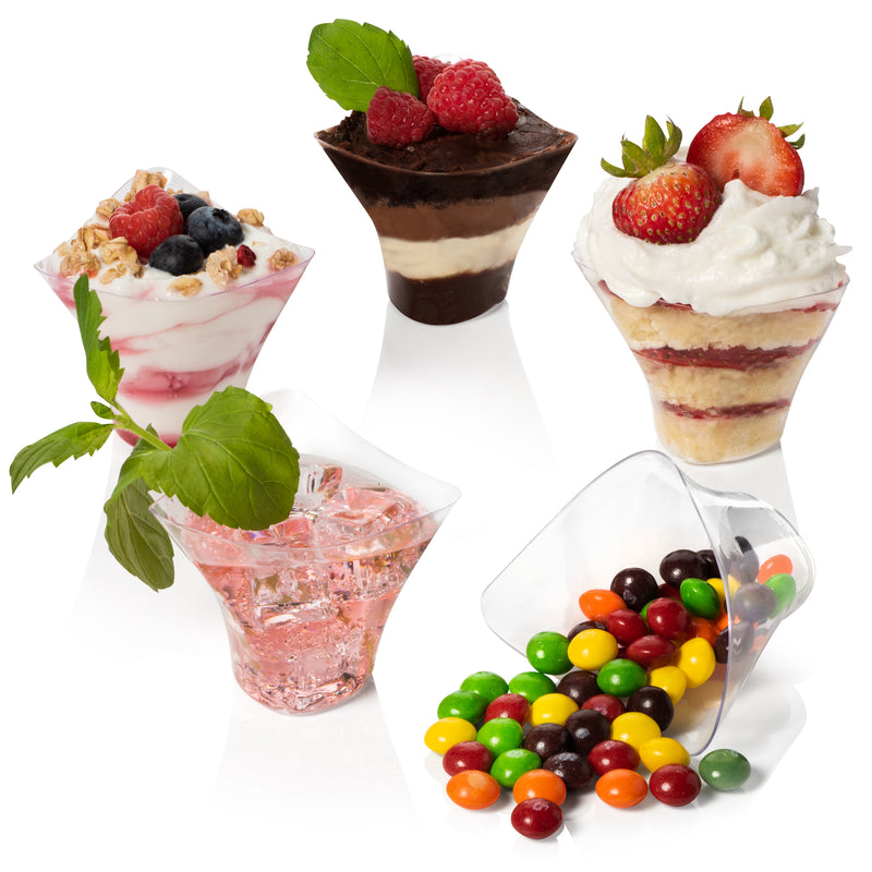 Mini Swirl Triangle Dessert Cups - Plastic Disposable Reusable For Serving Dessert, Fruits & Mini Appetizer - Sampling Tasting Cups for Wedding Birthday Parties