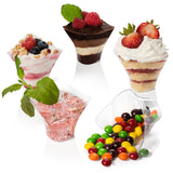 Mini Swirl Triangle Dessert Cups - Plastic Reusable Cups For Serving Dessert, Fruits & Mini Appetizer - Sampling Tasting Cups for Wedding Birthday Parties By Loreso(48CT 3.5oz Cups with Spoons)